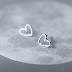 Tiny Hollow Heart Stud Earrings925 Sterling Silver